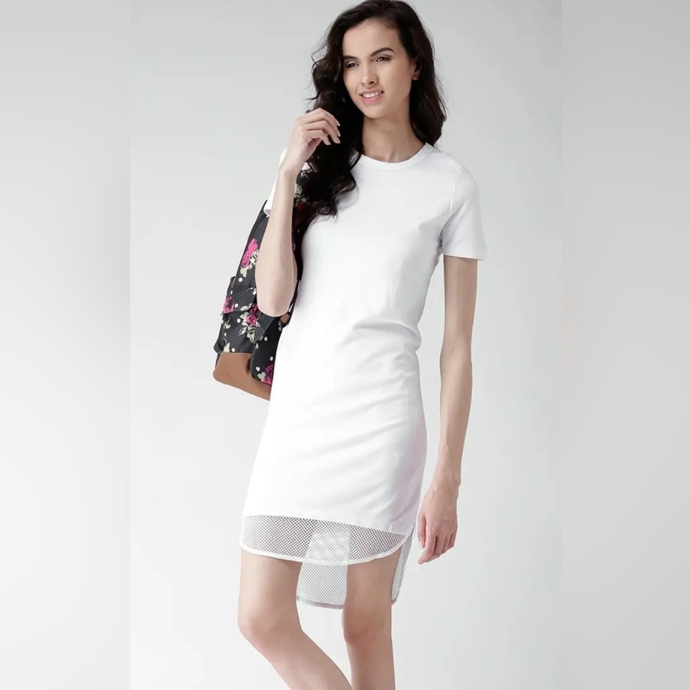 Forever 21 White Shift Dress with Crochet Hem